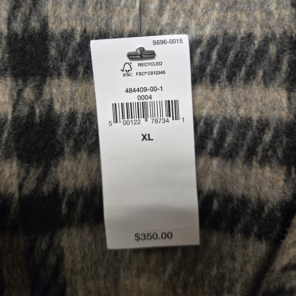 Banana Republic Double Face Wool Blend Tie Waist Wrap Coat White Plaid XL - Picture 9 of 10